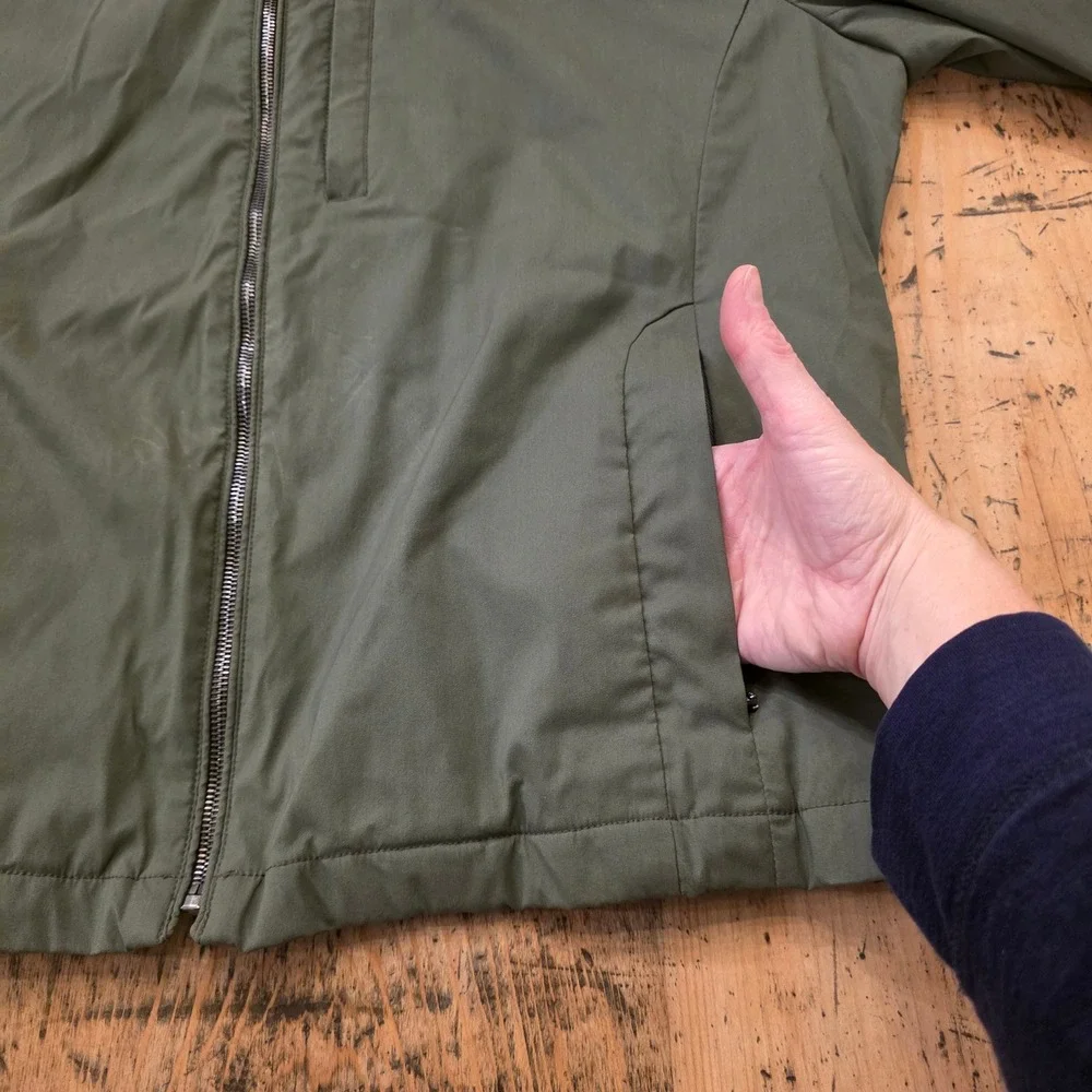 CARDINAL OF CANADA L Olive Wool Silk Zip Jacket Quiet Luxury Normcore Minimalist
